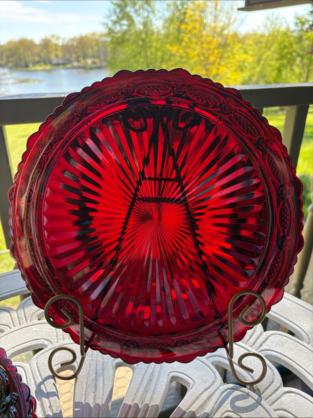 Avon  Vintage Cape Cod Ruby Red Pressed Glass Dinner Plates 4 available. - Picture 3 of 6